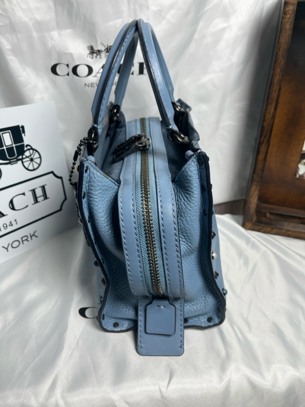 Coach 1941 Rogue 24 in Slate Blue w/ Rivets - Picture 4 of 13